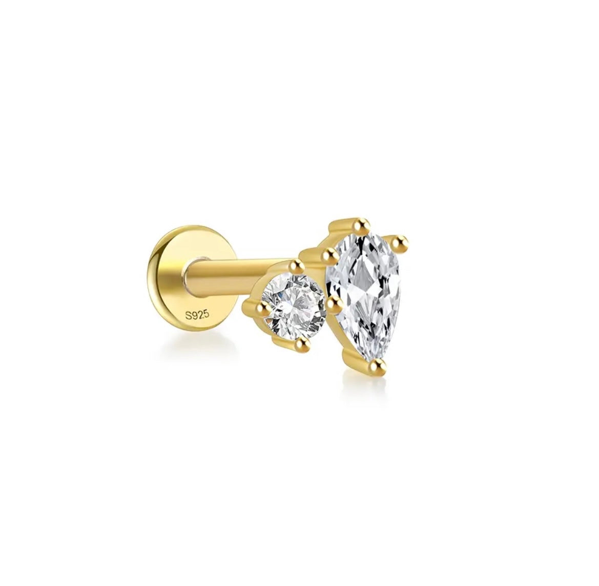 Double zircons flat-back piercing