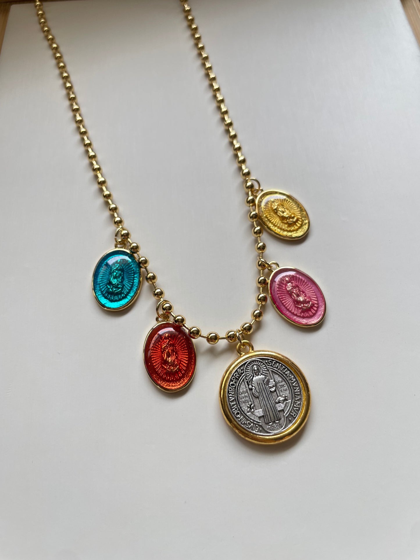 Colorful religious chain San Benito/Virgen Maria