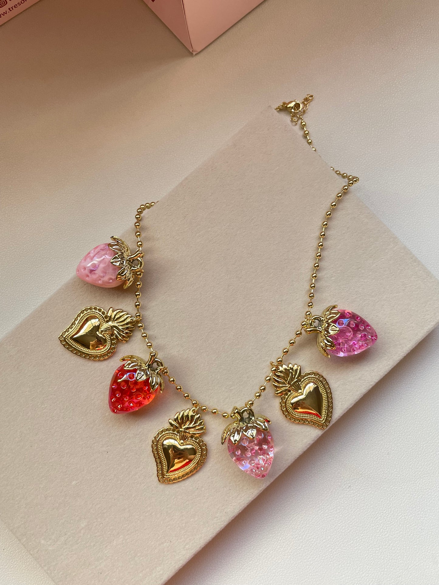 Strawberry and hearts necklace