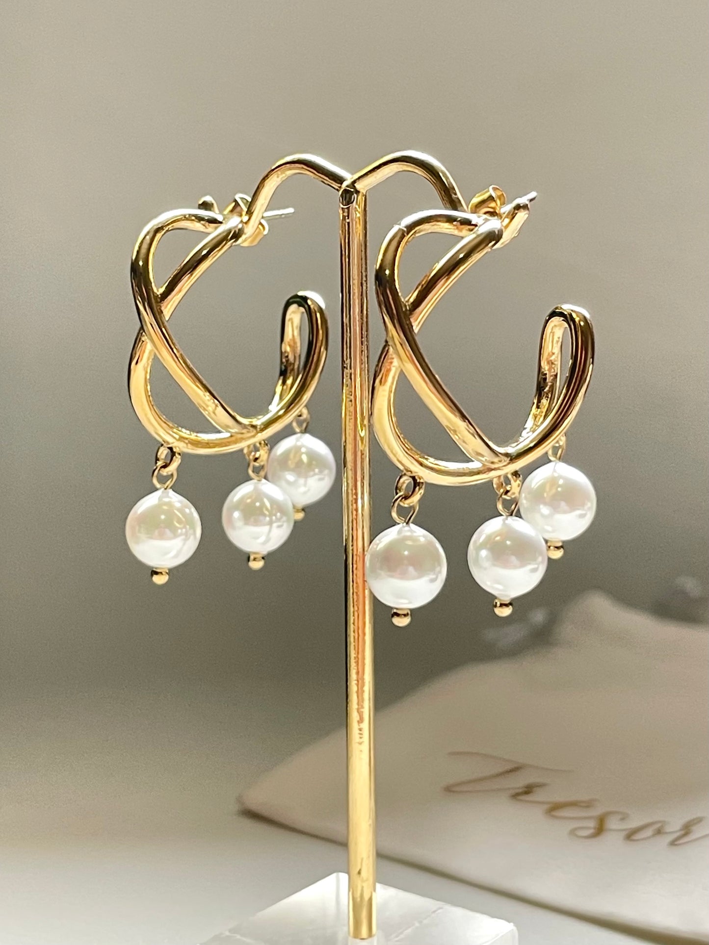 Cross pearls hoops