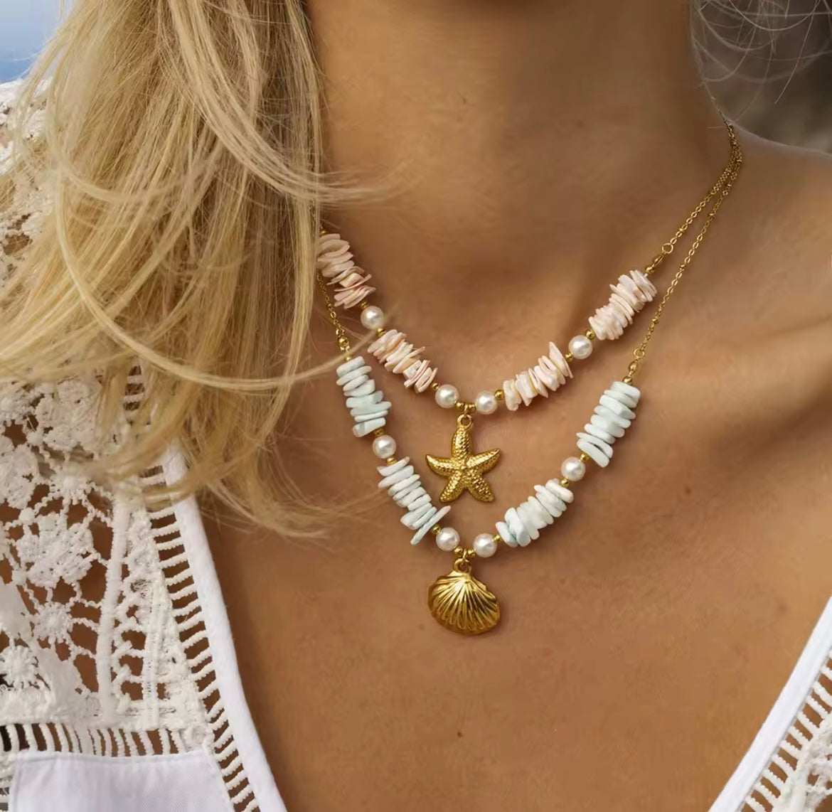 Blue coral shell necklace