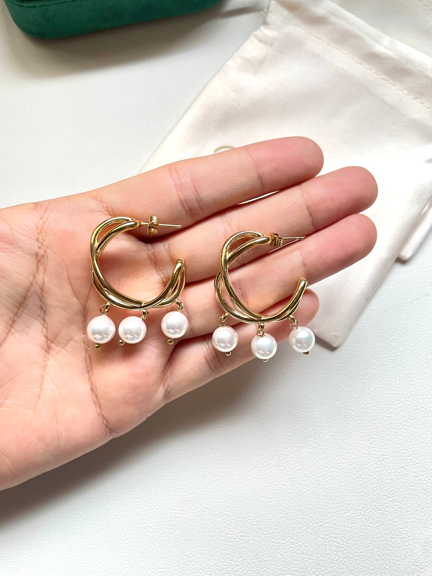 Cross pearls hoops