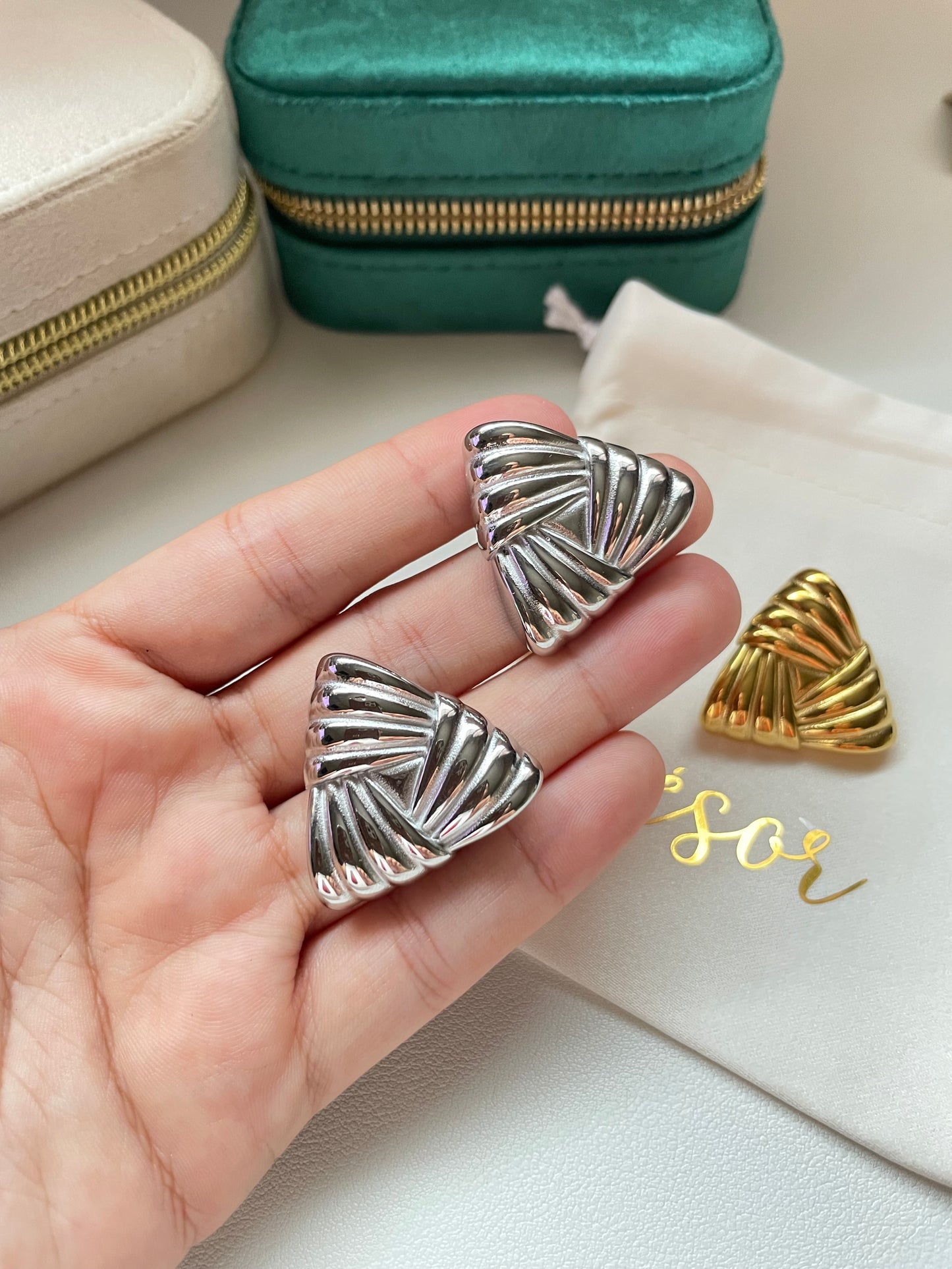 Triangle geometric earrings