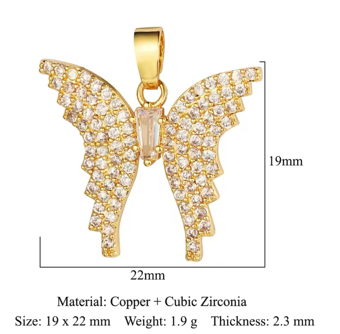 Charm bar - Big clear zirconia butterfly