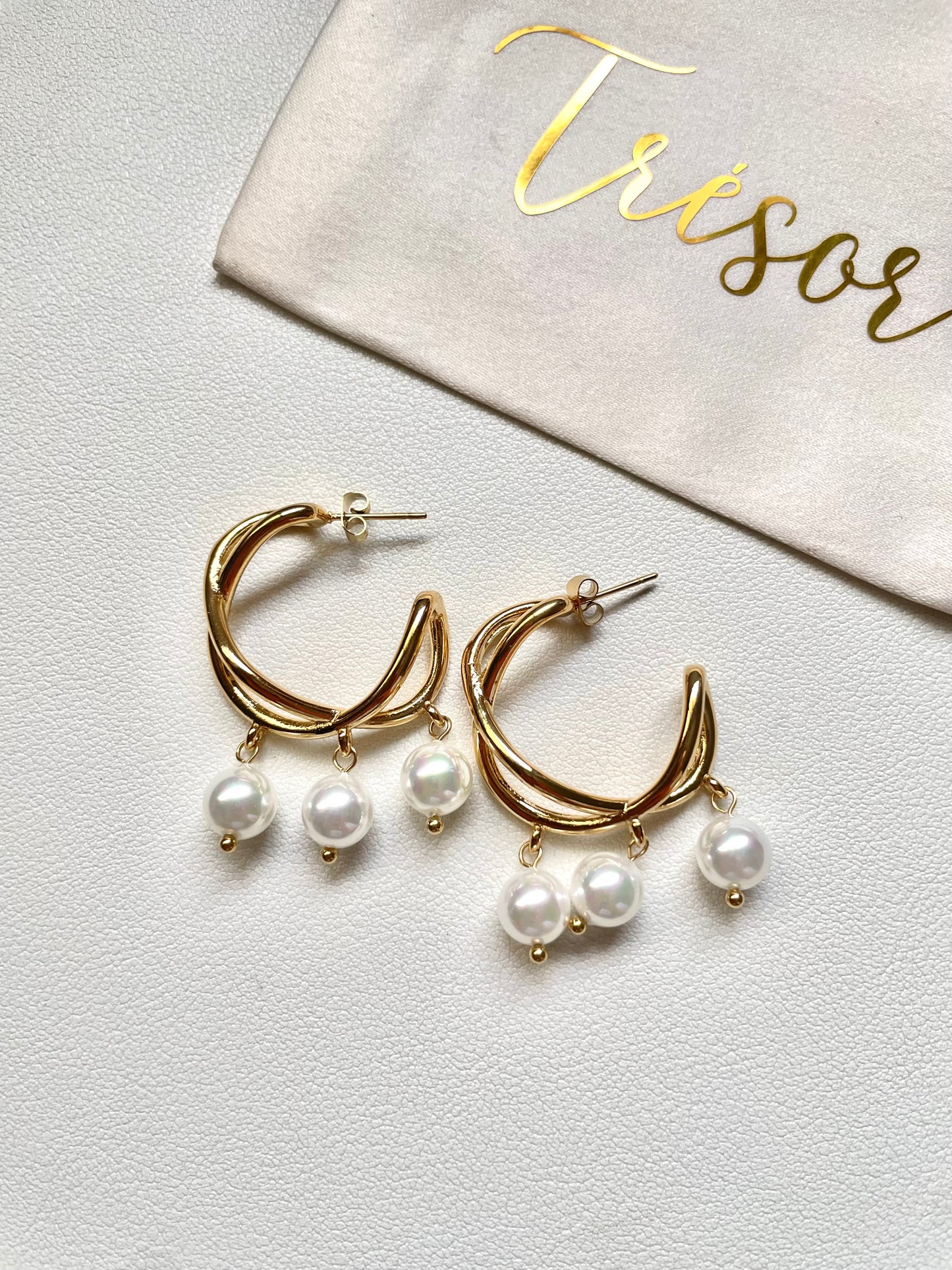 Cross pearls hoops