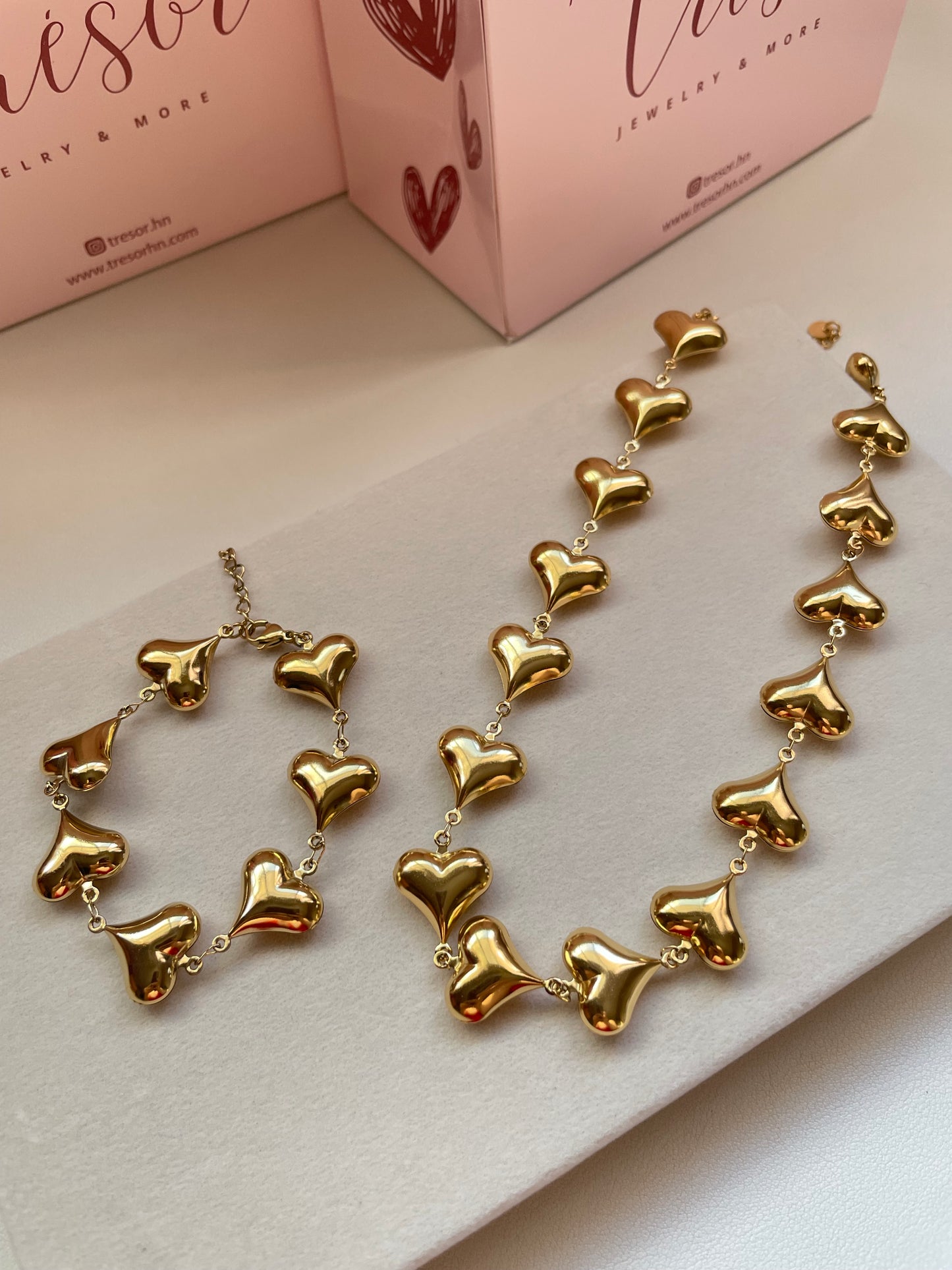 Hearts & hearts necklace and bracelet set