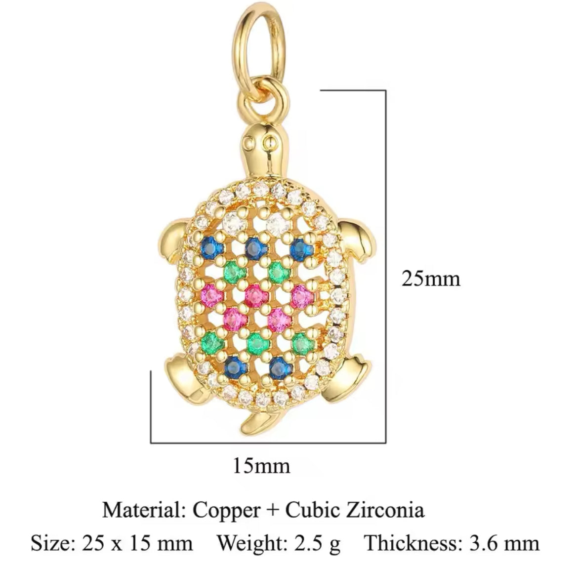 Charm bar- Zirconia turtle