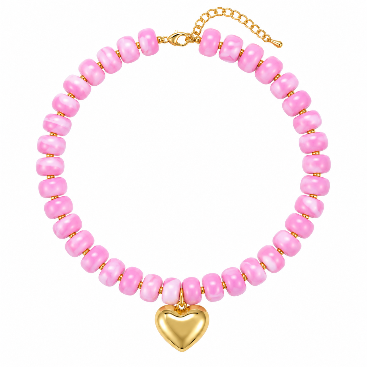 Resin beads heart pendant necklace (Light Pink)