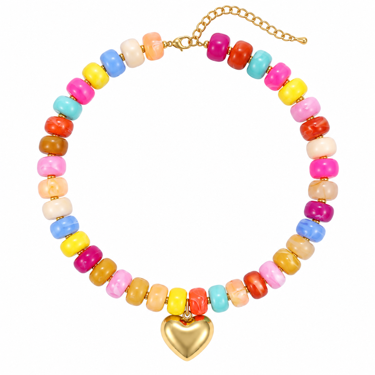 Resin beads heart pendant necklace (Light multicolor)