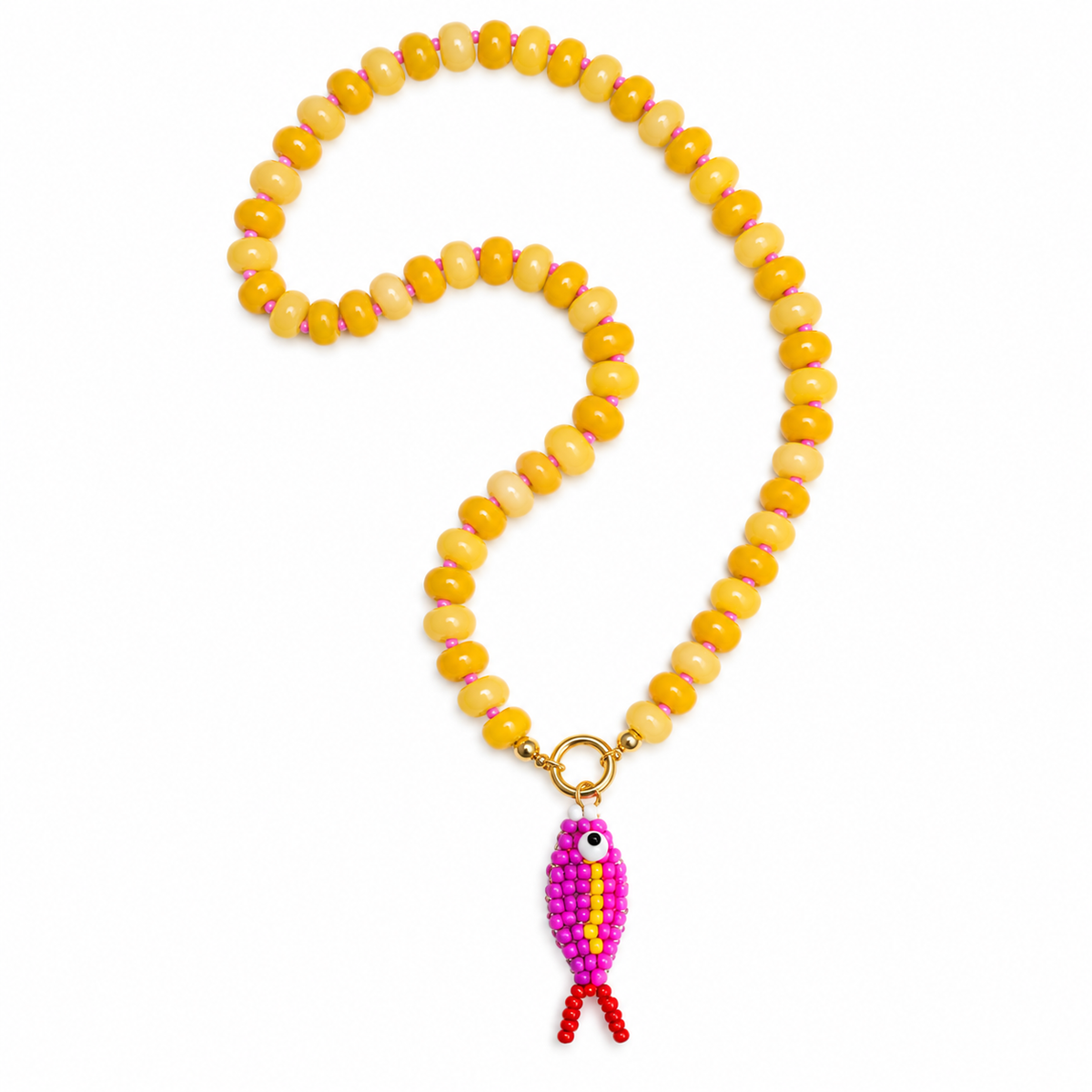 Fish Hand-woven pendant necklace (yellow)