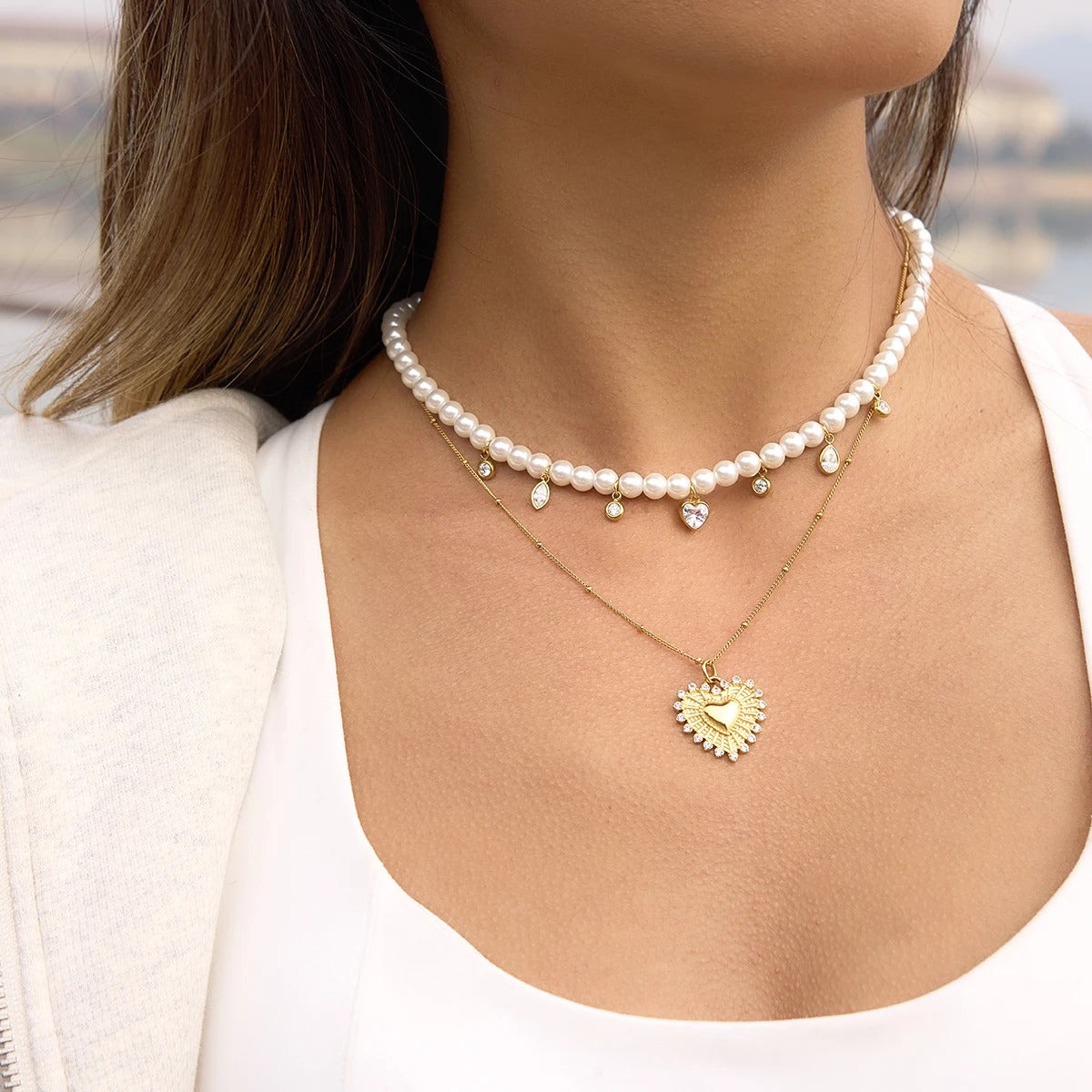 Heart shaped layering necklace