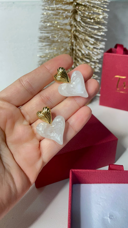 Resin white heart earring