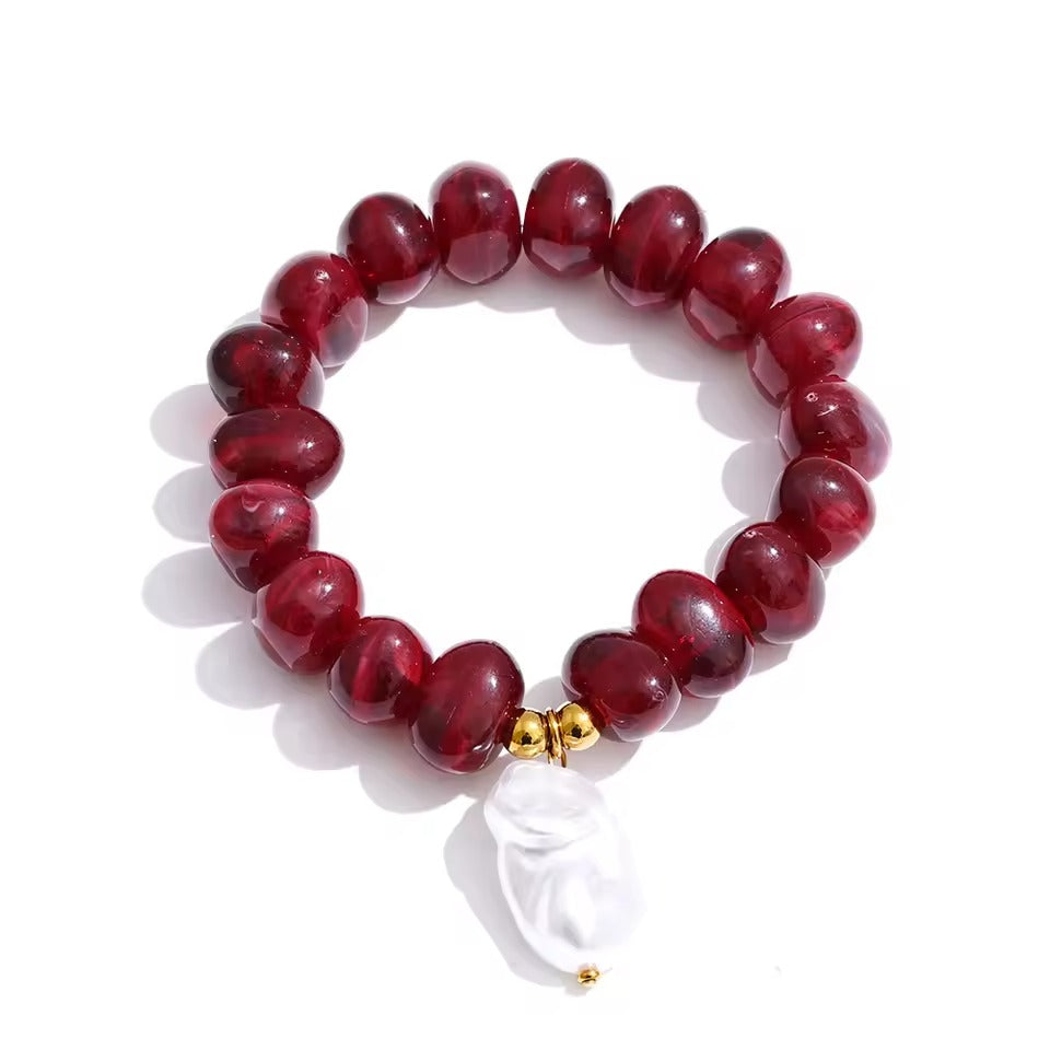 Barroque pendant pearl and resin beads set (rojo)
