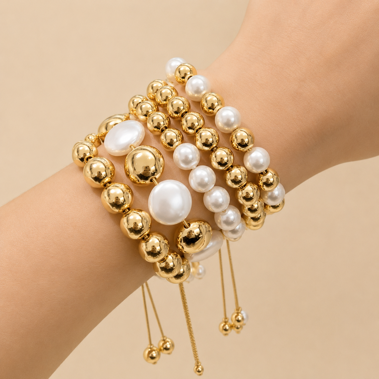 Gold and white pearl bracelet