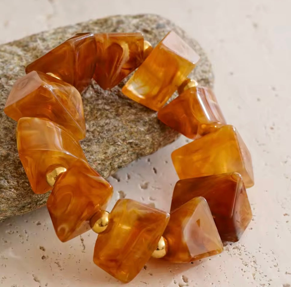 Resin irregular stones elastic bracelet