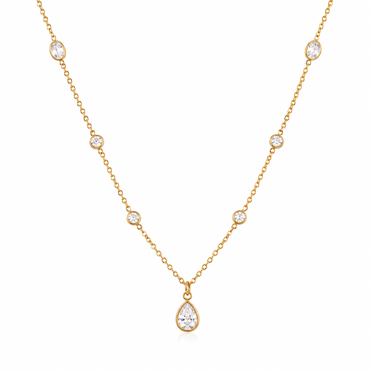 Gold necklace with zircons