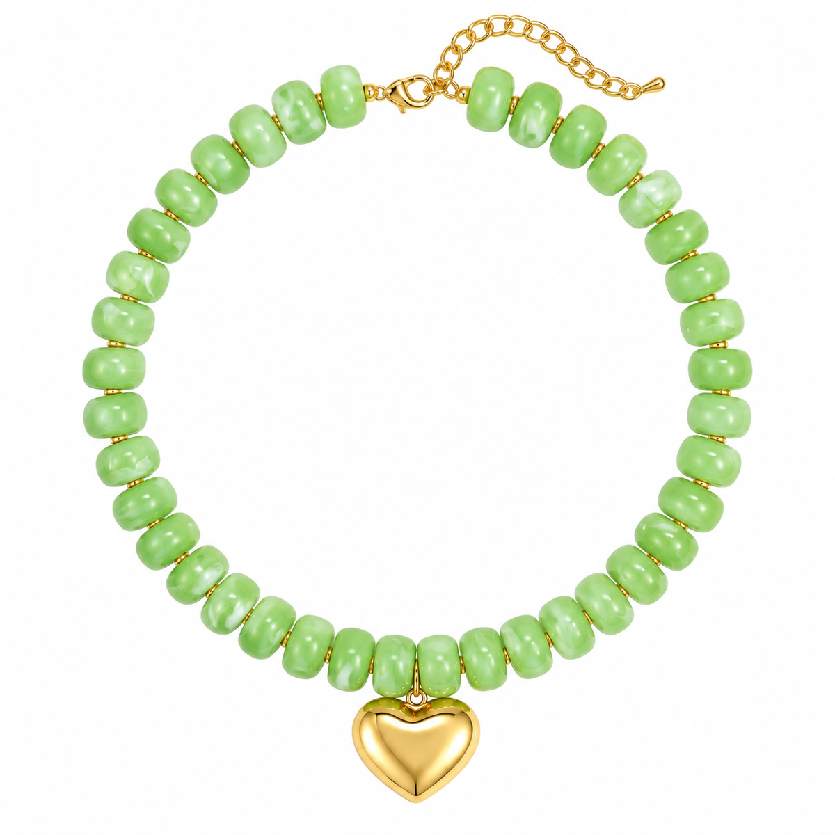 Resin beads heart pendant necklace (Light Green)
