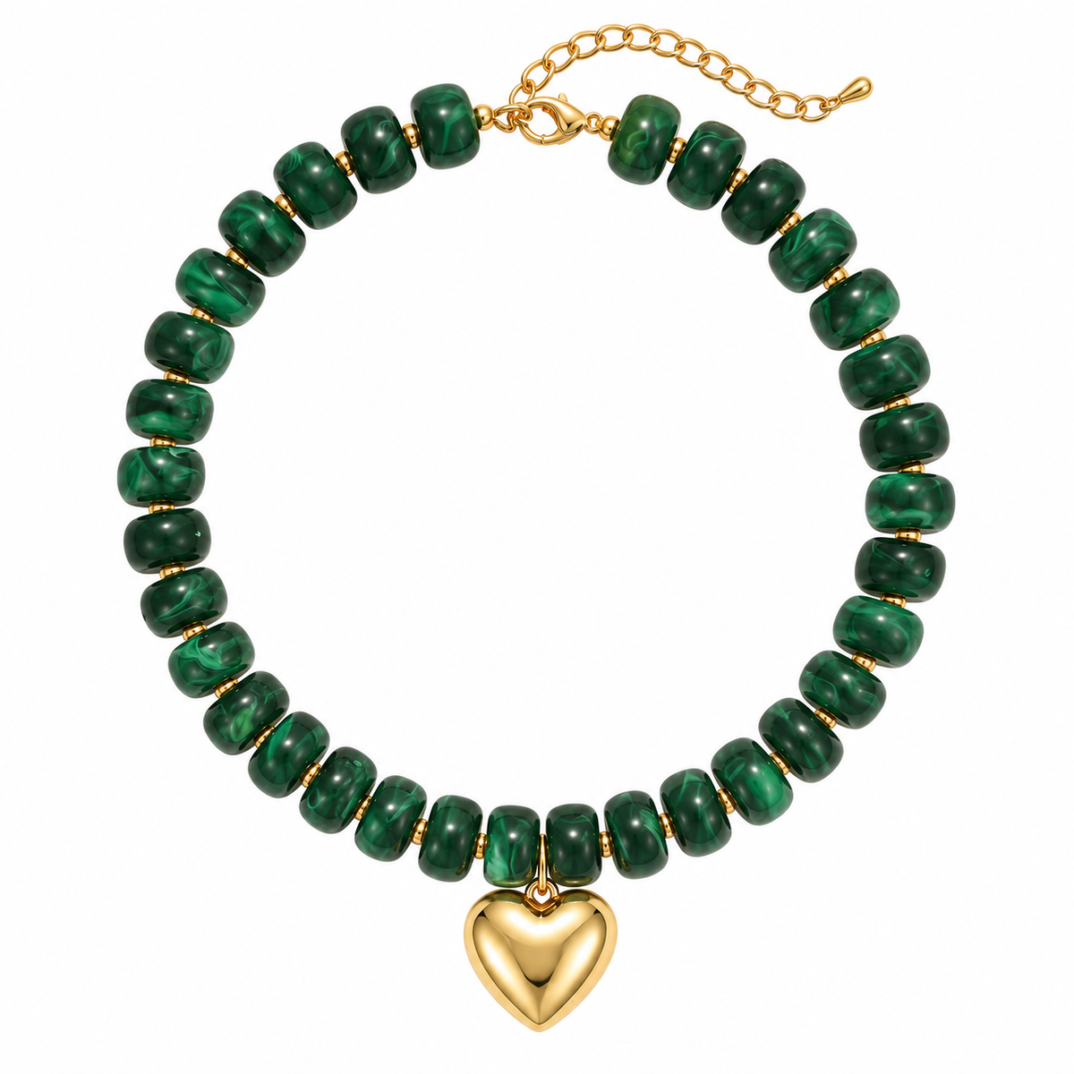 Resin beads heart pendant necklace (Dark Green)