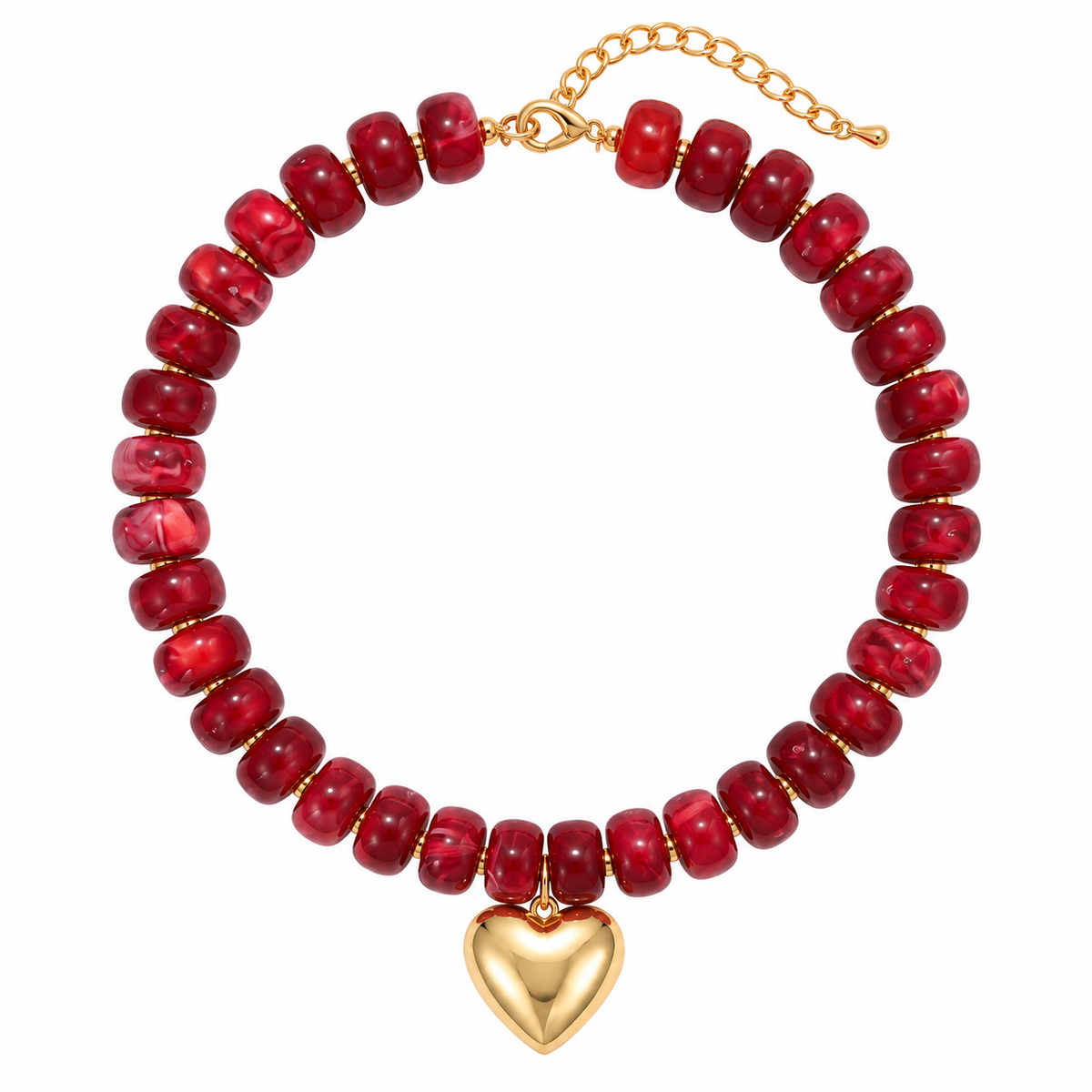 Resin beads heart pendant necklace (Burgundy red)