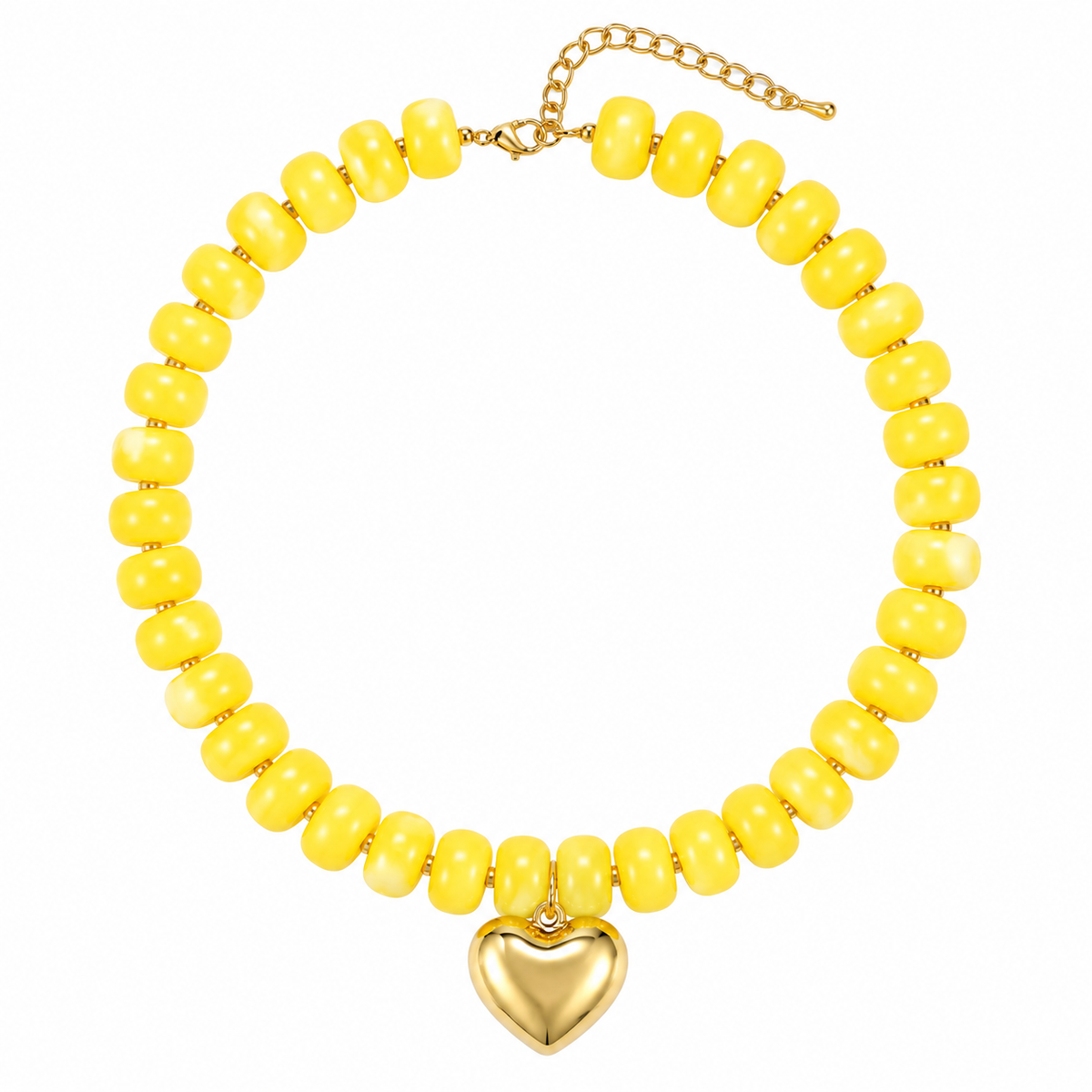 Resin beads heart pendant necklace (Yellow)
