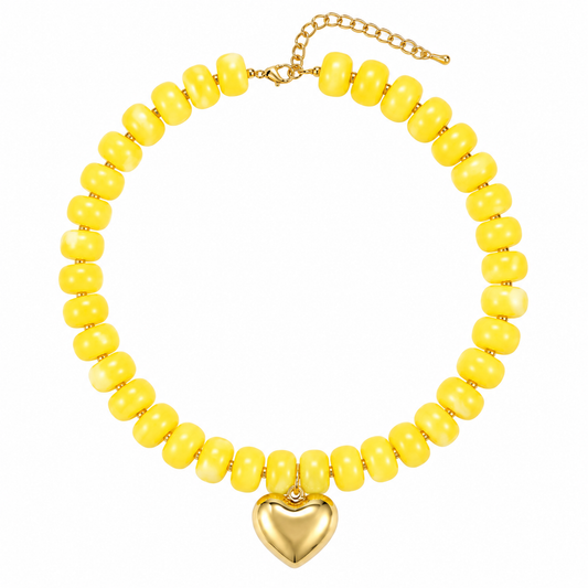Resin beads heart pendant necklace (Yellow)