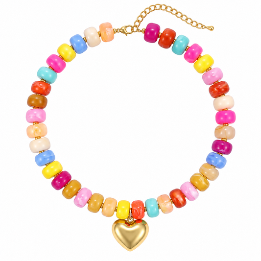 Resin beads heart pendant necklace (Light multicolor)