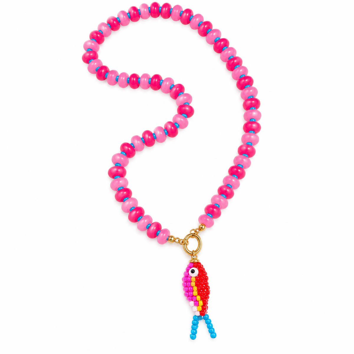Fish Hand-woven pendant necklace (pink)