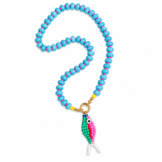 Fish Hand-woven pendant necklace (blue)