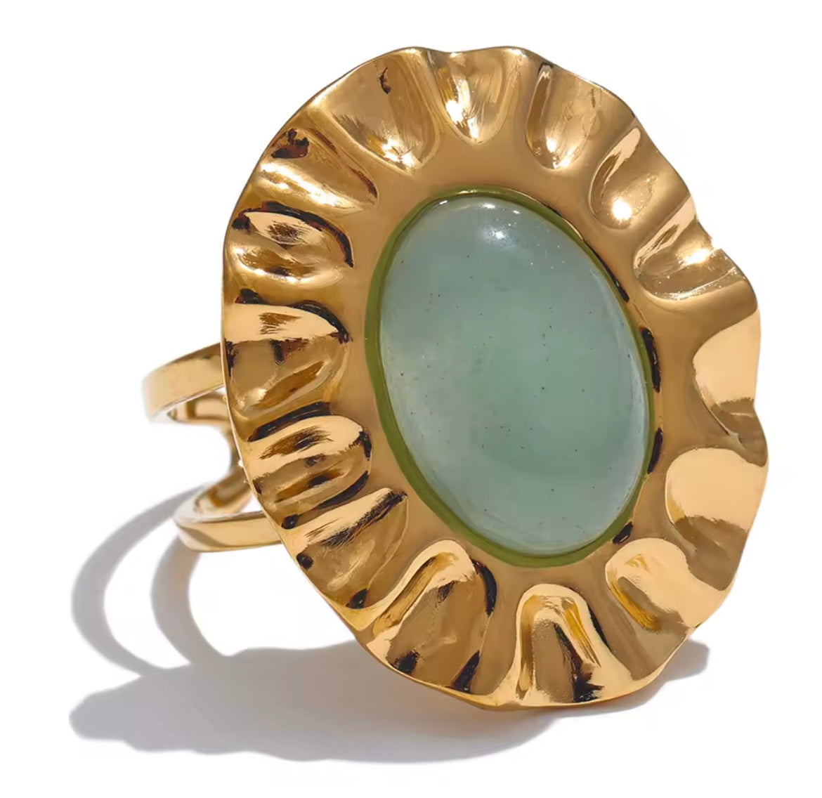 Green natural stone ring (ajustable)