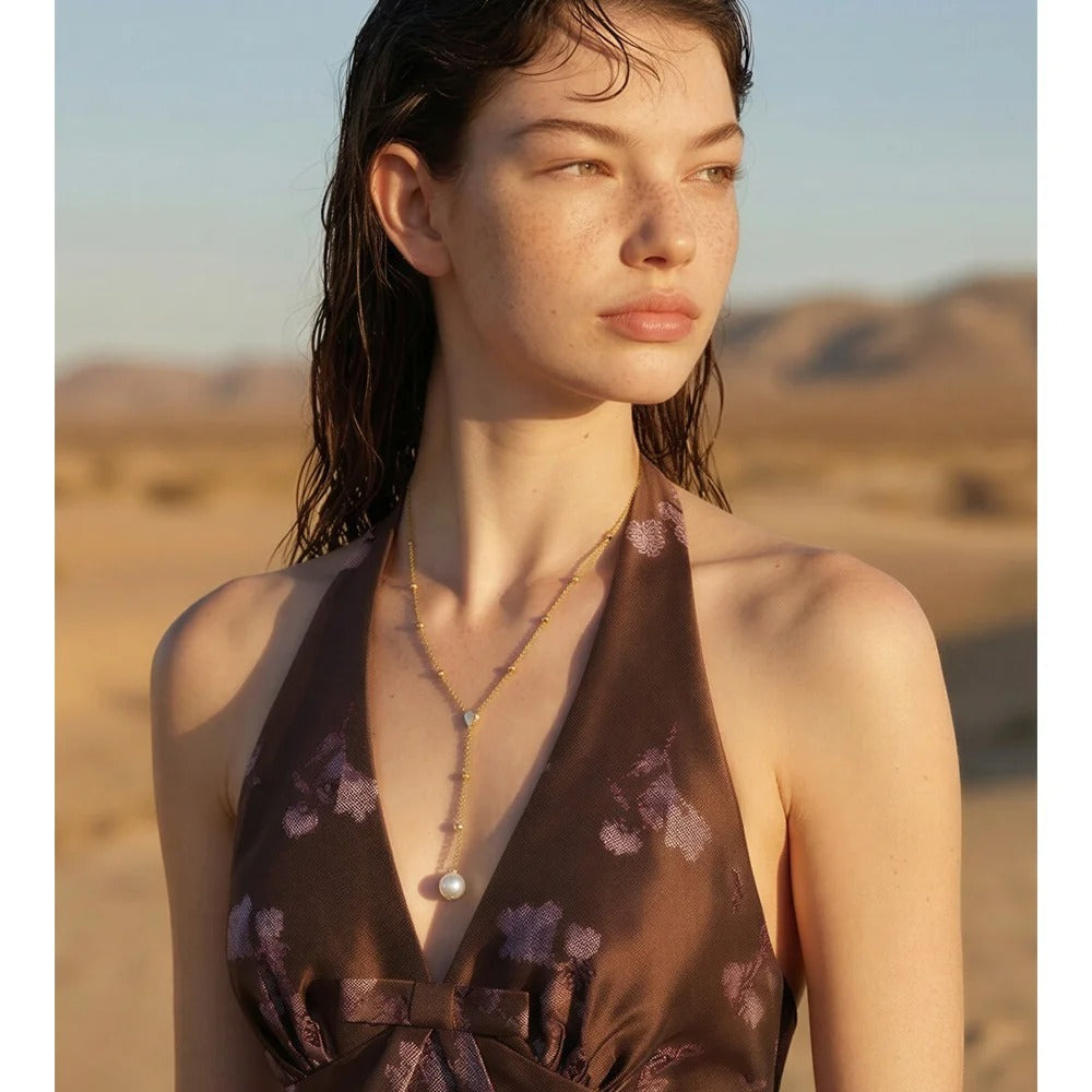 Zirconia and pearls lariat