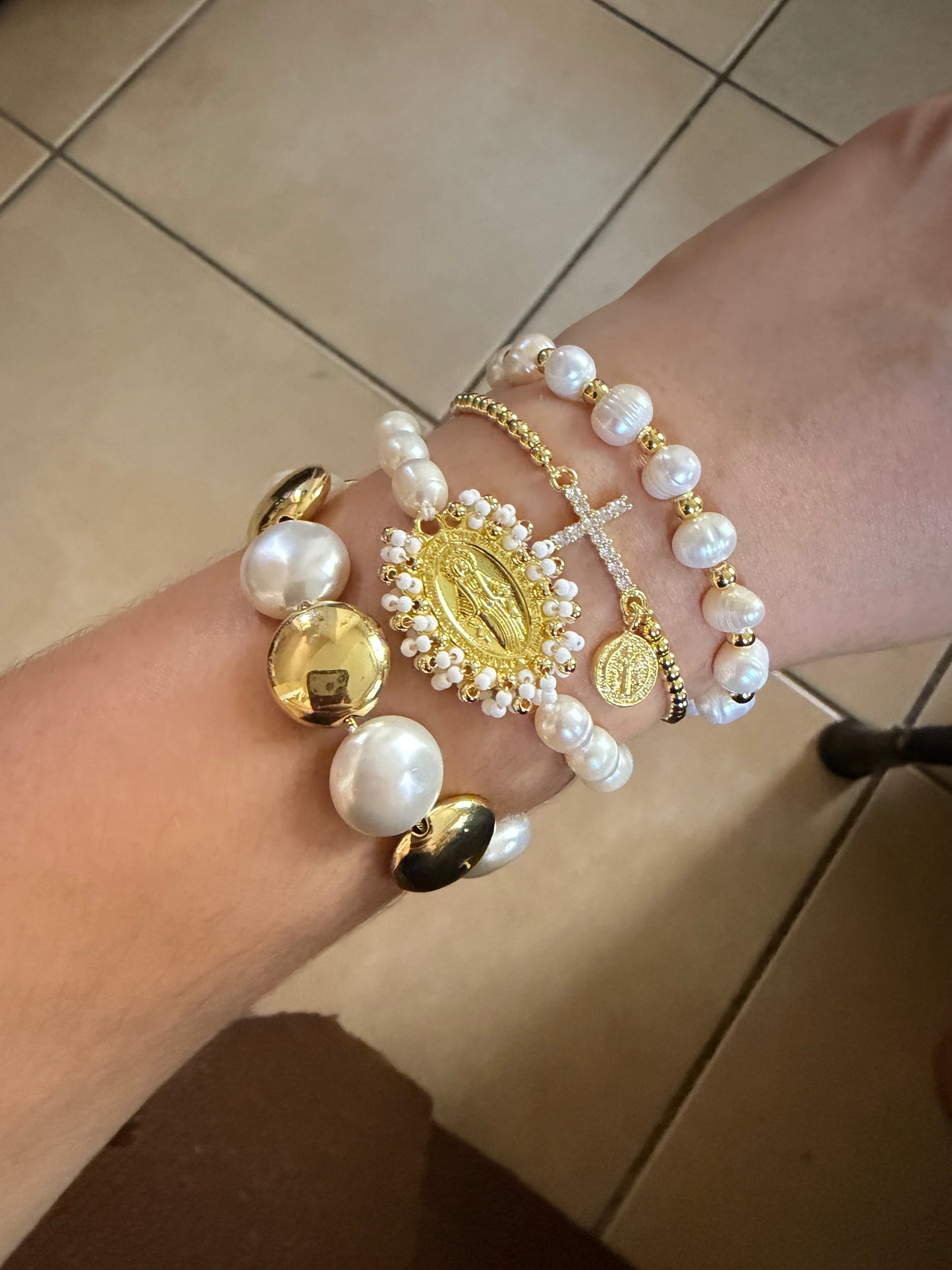 Religious Freshwater Pearl Bracelet
