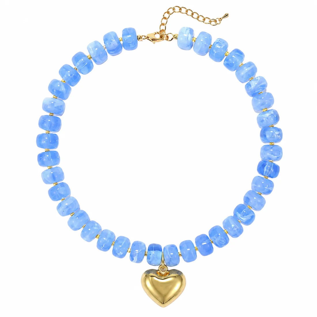 Resin beads heart pendant necklace (Light blue)