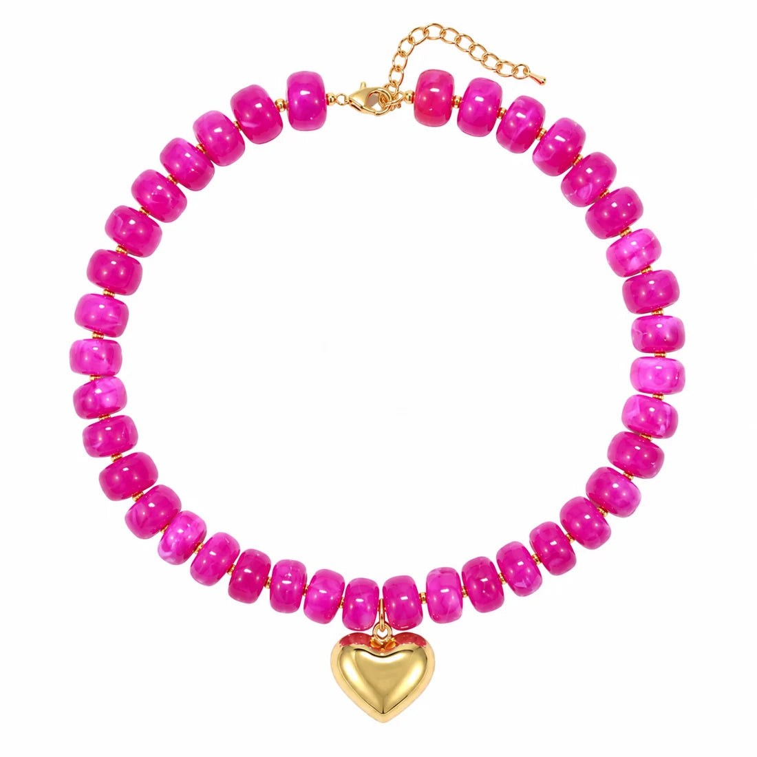 Resin beads heart pendant necklace (Pink)