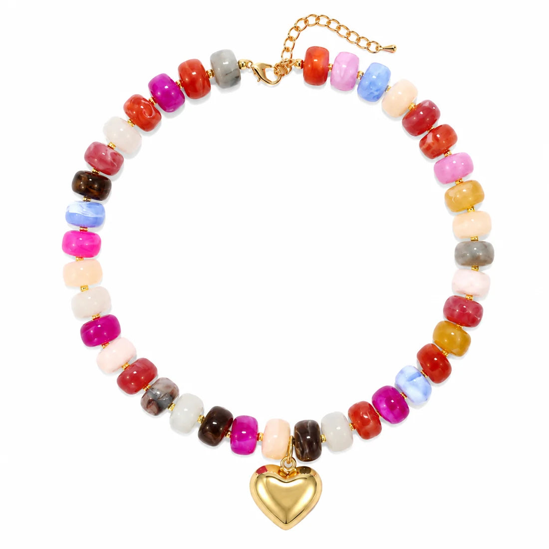 Resin beads heart pendant necklace (Multicolor rosa oscuro)