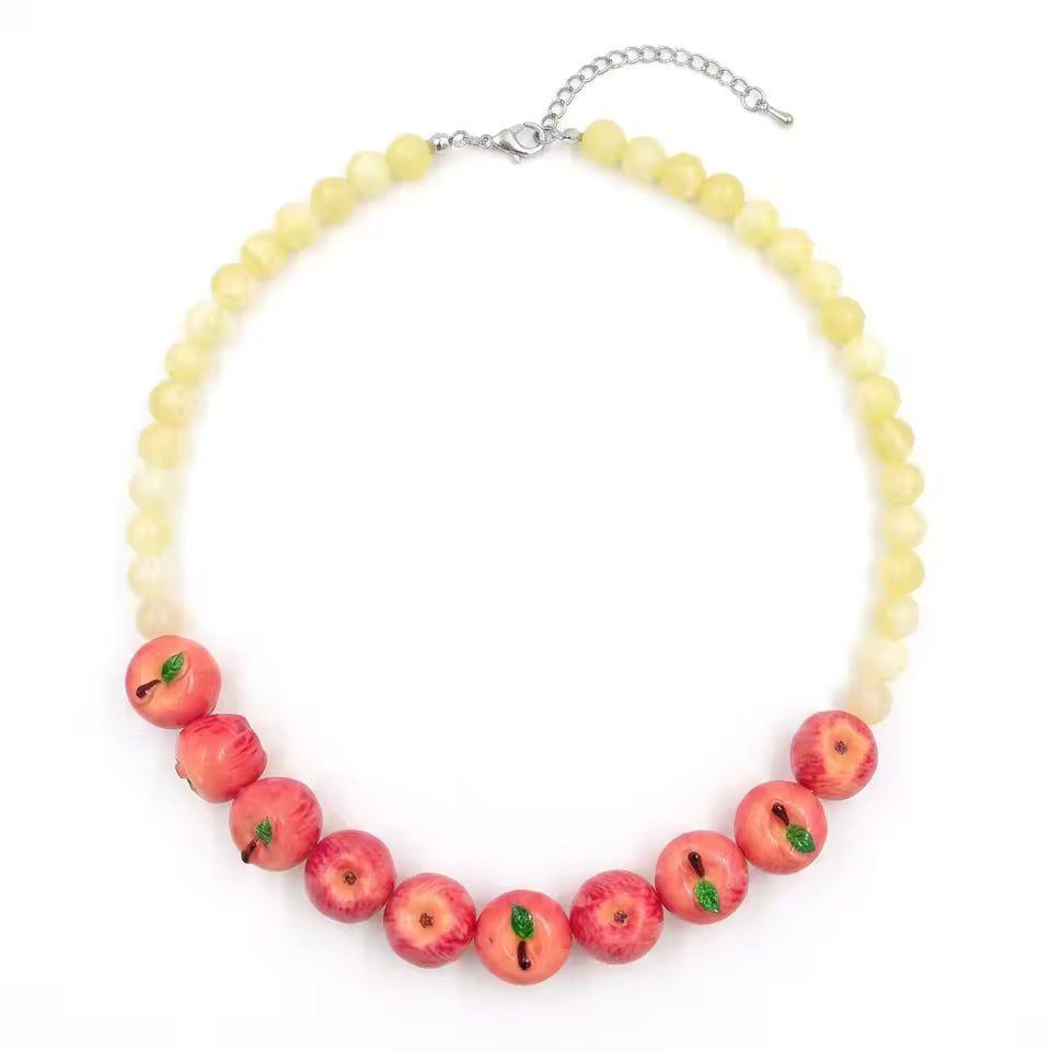 Yellow beaded apple necklace
