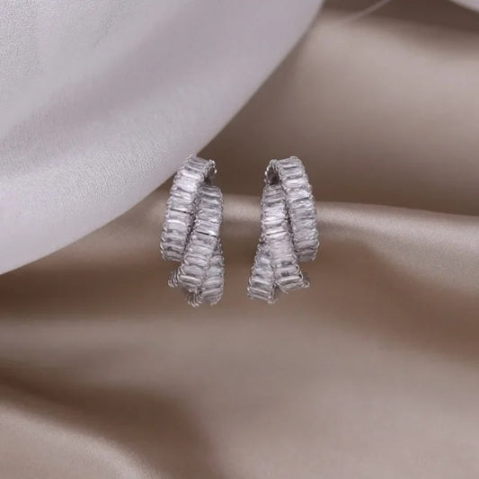 Triple zirconia hoops (plateado)