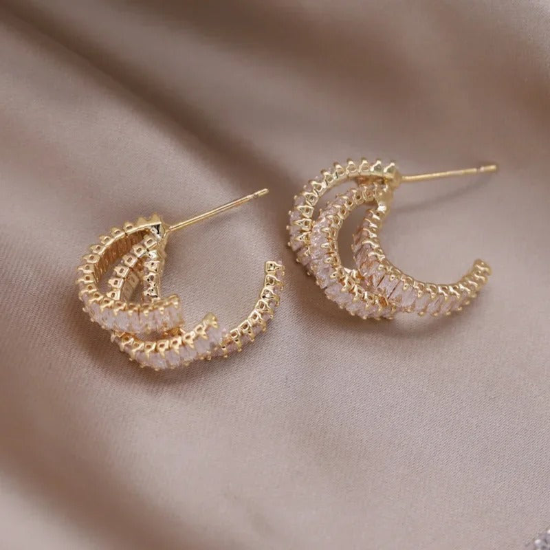 Triple zirconia hoops (dorado)